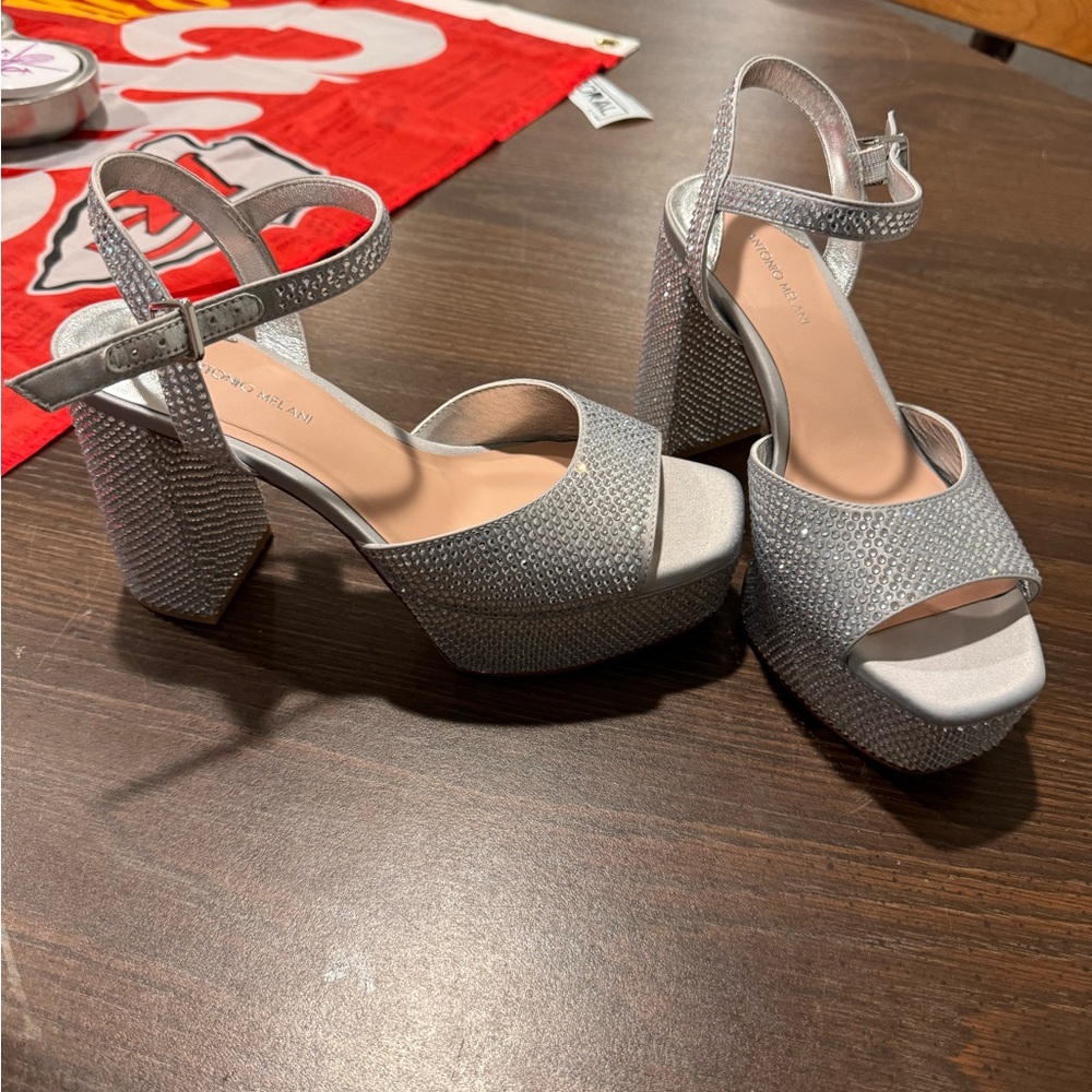 Antonio Melani Babs Rhinestone Embellished Satin Platform Dress Sandals
